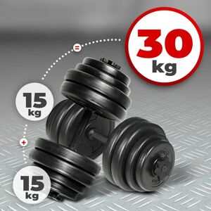 FF Europe Håndvægtssæt 30 Kg (2 X 15 Kg) - Inkl. 16 Vægte Af Plast, 2 Vægtstænger, Metal, Riflet Håndtag, 25 Mm