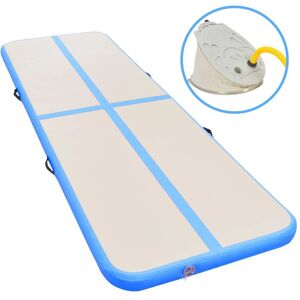 vidaXL oppustelig gymnastikmåtte med pumpe 300 x 100 x 10 cm PVC blå