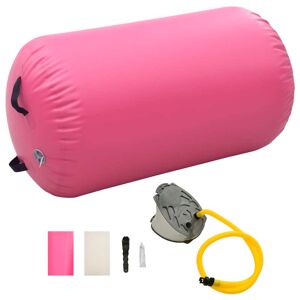vidaXL Rollo hinchable de gimnasia con bomba PVC rosa 100x60 cm