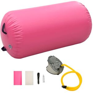 vidaXL Rollo inflable de gimnasia con bomba PVC rosa 120x90 cm