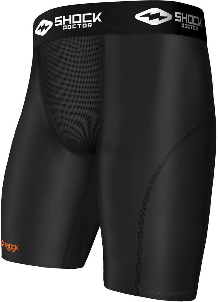 Shock Doctor compression short with cup pocket rodillera fitness Negro (XXL)