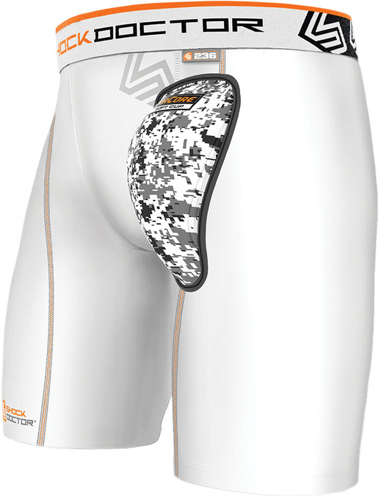 Shock Doctor aircore soft cup compression short rodillera fitness Blanco (XL)