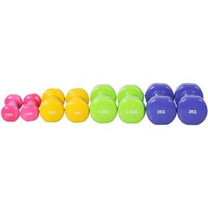 HOMCOM Ensemble d'haltères courtes total 10 Kg - paires de 0,5/1/1,5/2 Kg avec malette - entraînement musculaire & haltérophilie - métal PU multicolore - Multicolore - Publicité