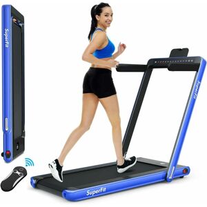 Goplus - Tapis de Course électrique avec Double Affichage led et Vitesse Réglable 1-12 km/h, Tapis Roulant Pliable avec Télécommande & Bluetooth, Tapis de Marche Fitness pour Maison, Gymnase, Bleu - Publicité