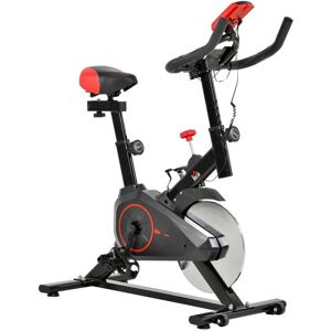 HOMCOM Vélo d'appartement avec écran lcd multifonctions vélo biking cardio training selle et guidon réglables volant inertie 6 Kg acier noir rouge - Publicité