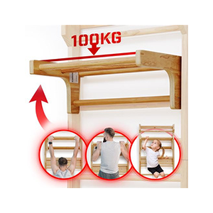 Physionics Barre de Traction pour Espalier - en Bois de Pin, Amovible, 73 x 45 x 27 cm - Barre Pull-Up pour Echelle Suédoise, Gymnastique, Fitness, Sport - Publicité