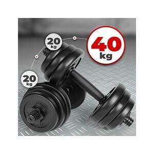 Physionics Haltère / Poids de Musculation - 40kg (2x20 kg), Revêtement en Plastique, 2 Barres Courtes en Acier et 4 Fermoirs en Forme d'Etoile - Poids, - Publicité