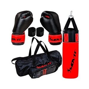 Movit Kit de boxe avec sac de boxe 5,5 kg, 2 gants de boxe 8 oz, 2 bandes de maintien et sac de transport, convient pour les enfants et adolescents, - Publicité