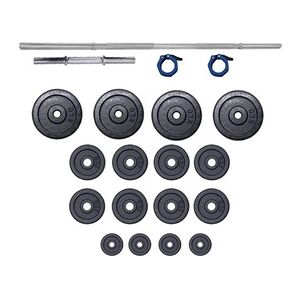 GENERIQUE Set barres + haltères 93 KG - FITLIFE - En acier - Tout Inclus ( barres, disques, stoppers ) - Publicité