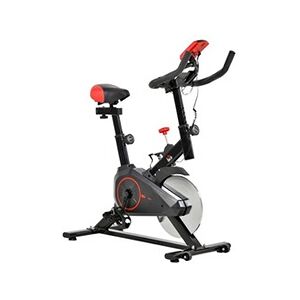 HOMCOM Vélo d'appartement avec écran LCD multifonctions vélo biking cardio training selle et guidon réglables volant inertie 6 Kg acier noir rouge - Publicité