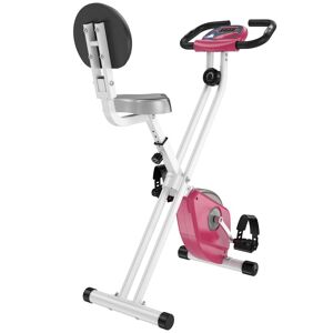 HOMCOM Vélo d'appartement pliable 8 niveaux de résistance avec dossier selle réglable écran LCD multifonction capteur fréquence cardiaque rose