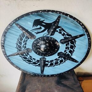 ROYAL HANDICRAFT Boucliers de Dragon Viking médiévaux Fenrir loup gris, boucliers Viking portés au combat authentique, bouclier décoratif pour la maison - Publicité