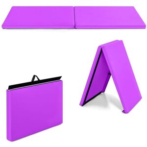 GYMAX Tapis de Gymnastique Pliable de 2 Pièces, Tapis de Fitness Souple Recouvert de PU Durable 180x60x5CM, avec Poignée de Transport, pour Yoga/Aérobic/Fitness/Danse (Violet) - Publicité