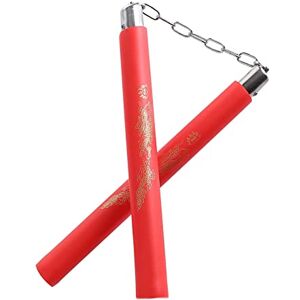 AUFIKR Nunchakus Mousse Pratique de Sécurité Rembourré Nunchaku Arts Martiaux Nunchucks pour Enfants Débutants (bâtons Plus épais avec chaîne pivotante en Acier) (Rouge) - Publicité