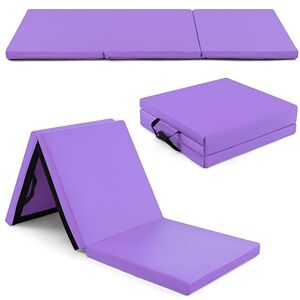 GYMAX Tapis d'Exercice Pliable à 3 Volets, Tapis de Gymnastique Portable, Housse en Cuir PU, Fermeture Auto-Agrippante, Poignées de Transport, pour Yoga/Étirements/Arts Martiaux (Violet) - Publicité