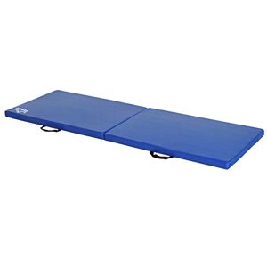 HOMCOM Tapis de gymnastique yoga pilates fitness pliable portable grand confort 180L x 60l x 5H cm revêtement synthétique bleu - Publicité