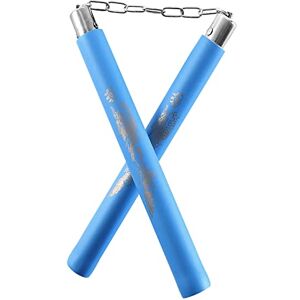 AUFIKR Nunchakus Mousse Pratique de Sécurité Rembourré Nunchaku Arts Martiaux Nunchucks pour Enfants Débutants (bâtons Plus épais avec chaîne pivotante en Acier) (Bleu Marine) - Publicité