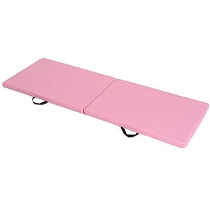 HOMCOM Tapis de gymnastique yoga pilates fitness pliable portable grand confort 180L x 60l x 5H cm revêtement synthétique rose - Publicité