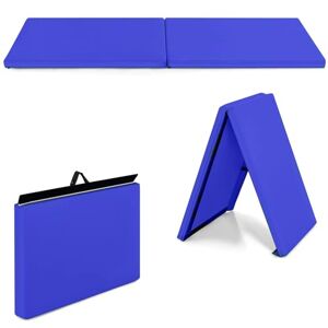 GYMAX Tapis de Gymnastique Pliable de 2 Pièces, Tapis de Fitness Souple Recouvert de PU Durable 180x60x5CM, avec Poignée de Transport, pour Yoga/Aérobic/Fitness/Danse (Bleu) - Publicité