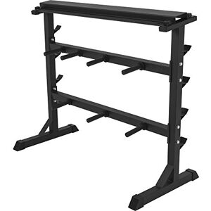 Gorilla SPORTS® Support pour Haltères à 3 Niveaux, pour Disques 30 mm, Charge Max 400 kg, Acier, Noir/Blanc/Argent Rack de Rangement Poids, Stockage d'Haltères, Repose Barre, Musculation, Gym - Publicité