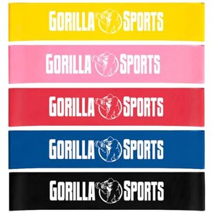 Gorilla SPORTS® Bande Élastique Fitness Single ou Lot de 5, Antidérapante, avec 5 Niveaux de Force, en Latex Bandes de Résistance, Musculation, pour Exercice, Gym, Pilates, Entraînement et Sport - Publicité