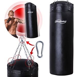 Physionics® Sac de Frappe Rempli, 100cm/120cm, 27kg/30kg, 4 Chaînettes, 2 Mousquetons et Crochet Pivotant Sac de Boxe Adulte, Punching Bag, Équipement de MMA, Muay Thai, Kickboxing, Arts Martiaux - Publicité