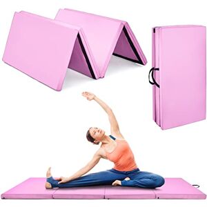 COSTWAY Tapis de Gymnastique Epais 240x116x5CM, Matelas d'Entrainement Pliable en Mousse et PU Détachable avec 2 Poignées 4 Velcro, pour Gymnastes Entraînements Sportifs Yoga, Rose - Publicité