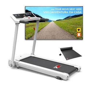 YM Next 4000 Tapis de Course électrique Pliable, Peu encombrant, Cadre Robuste et renforcé, Application Kinomap & ZWIFT, 14 programmes d'entraînement (Blanc) - Publicité