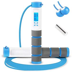 Wastou-Corde à sauter, poignée lestée numérique avec compteur de calories pour l'entraînement physique, corde à sauter à vitesse réglable pour hommes, femmes, enfants, filles (Bleu-A) - Publicité