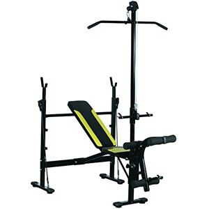 HOMCOM Banc de musculation Fitness entrainement complet dossier réglable cordes traction curler supports barre et haltères noir et jaune - Publicité