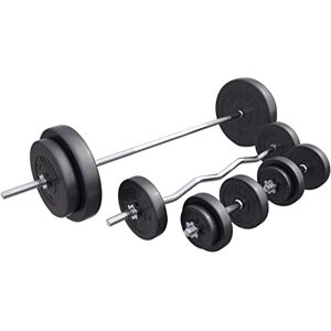 Gorilla SPORTS® Set de Barres d'Haltère avec Disques de Poids 100kg, Ø 30mm, Fermoirs en Forme d'Étoile, Curl SZ 120cm, 2 Haltères Courts Barre Longue, Gym, Fitness, Musculation, Haltérophilie - Publicité