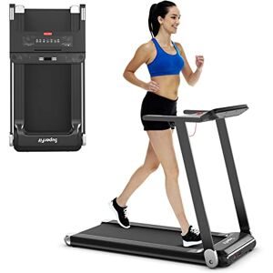 COSTWAY Tapis de Course Electrique, 1-12 KM/H, Moteur 550 W, Tapis de Fitness Pliable avec Application de Contrôle, Haut-Parleur Bluetooth, 12 Programmes, Écran LCD et Support d'Appareil (Argenté) - Publicité