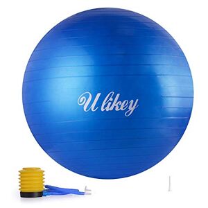 Ulikey Ballon de Gymnastique Balle d’Exercice Balle Fitness, 65cm Maximale jusqu'à 300 kg, Ballon Gym avec Pompe Antidérapant pour Pilates, l'exercice, Yoga (Bleu) - Publicité