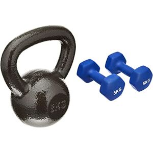 Amazon Basics Kettlebell en fonte 16 kg & Paire d'haltères en néoprène 2 x 5 kg, Noir - Publicité