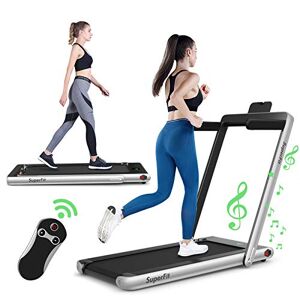 COSTWAY Tapis de Course Electrique Pliable, Moteur 600W, Vitesse Ajustable de 1 à 12 Km/H, avec Haut-Parleur Bluetooth, Télécommande, Ecran Multifonctions LED, Idéal pour Maison et Bureau (Argenté) - Publicité