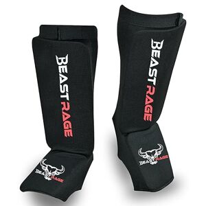 BEAST RAGE Protège-tibias pour Muay Thai, Kickboxing, MMA, Taekwondo, boxe, arts martiaux, chaussettes élastiques rembourrées, protège-tibias, sparring, karaté, BJJ (taille M, noir rouge) - Publicité