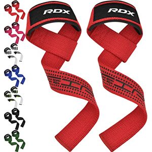 RDX Sangle Musculation Gym Levage Support de Poignet Bandage Fitness Lifting Straps Entraînement Bodybuilding Haltérophilie Flex Gel Grips Gymnastique (Rouge pointillé) - Publicité