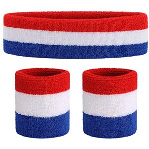 ONUPGO Ensemble de Bandeau (3 pièces) Sports Bandeau Poignet rayé Sweatband Tissu éponge Poignet Athletic Exercice Basketball Poignet Bandeau et Bandeaux humidité Mèche Sweat Head Band Absorbant - Publicité