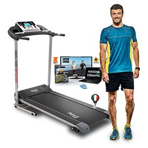 Tapis Roulant Pliant Electrique SIXTUS 1 HP (2,5 HP Peak) 10 km/h, Application KINOMAP et SWIFT Coaching et Multijoueur, Bluetooth, Capteur Cardiaque, Inclinaison Réglable, 12 programmes, Roues - Publicité