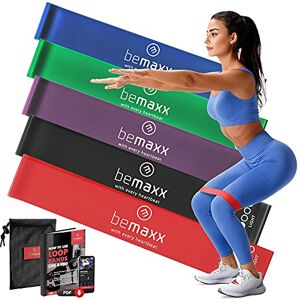 BeMaxx Élastique Musculation Résistance Ensemble de 5 Bande Fitness Latex + Livre d'entrainement et Sac   Loop Booty Bands Minibands Elastiband Kit, Sport Gym Yoga Pilates Gymnastique Jambe Cuisse - Publicité