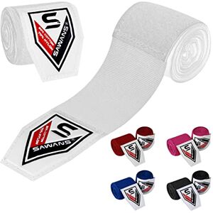 SAWANS Bandages de boxe pour arts martiaux, gants de boxe MMA 2,5, 3,5, 4,5 m, sac d'entraînement élastique pour sports de combat sous les mains et les phalanges (3.5 M, Blanche) - Publicité