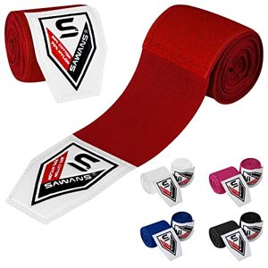 SAWANS Bandages de boxe pour arts martiaux, gants de boxe MMA 2,5, 3,5, 4,5 m, sac d'entraînement élastique pour sports de combat sous les mains et les phalanges (4.5 M, Rouge) - Publicité