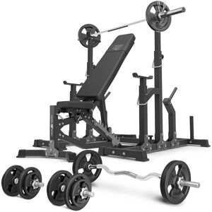 Set MS11_2.0_83KG   banc d'entraînement double face réglable face + supports réglables + kit de barres d'haltères renforcées et de disques pour la musculation de 83 kg - Marbo Sport - Publicité