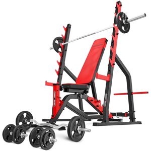 Ensemble MS3_140KG_KIER   Banc de musculation MS-L101 + supports pour barres MS-S107 + kit de barres d'haltères renforcées et de disques pour la musculation de 83 kg - Marbo Sport - Publicité