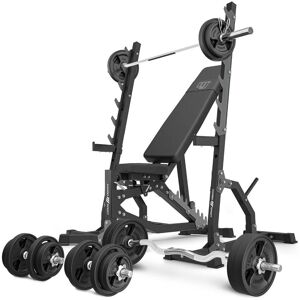 Set MS8_2.0_113KG_G   Banc d'entraînement double face réglable + supports multi-niveaux (2 pièces) + kit de barres d'haltères renforcées et de disques caoutchoutés pour la musculation de 113 kg - Marbo Sport - Publicité