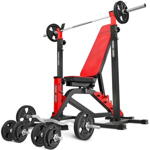 Ensemble MS1_121KG_KIER_G   Banc de musculation MS-L101 + supports pour barre (2 pièces) MS-S101 + Kit de barres d'haltères renforcées et de disques caoutchoutés pour la musculation de 83 kg - Marbo Sport - Publicité