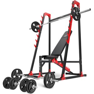 Ensemble MH24_126KG_KIER_G   Banc de musculation MH-L115 + supports multiniveaux MH-S204 + kit de barres d'haltères renforcées et de disques caoutchoutés pour la musculation de 83 kg - Marbo Sport - Publicité