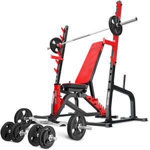 Ensemble MS8_136KG_KIER_G   Banc de musculation MS-L102 + supports pour barres MS-S105 + kit de barres d'haltères renforcées et de disques caoutchoutés pour la musculation de 83 kg - Marbo Sport - Publicité