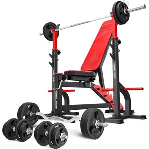 Ensemble MS30_155KG_KIER   Banc de musculation MS-L102 + supports pour barres MS-S108 + kit de barres d'haltères renforcées et de disques pour la musculation de 113 kg - Marbo Sport - Publicité