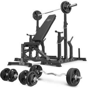 Set MS11_2.0_113KG   banc d'entraînement double face réglable face + supports réglables + kit de barres d'haltères renforcées et de disques pour la musculation de 113 kg - Marbo Sport - Publicité